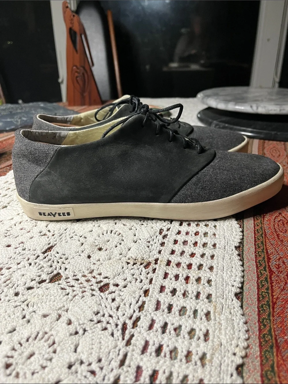 SeaVees saddle Oxford  charcoal Suede & wool Felt Casual Lace-Up Sneaker
